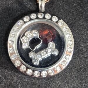 Origami Owl Necklace and Magnetic Living Locket Dog Memory Bone Paw Print Heart